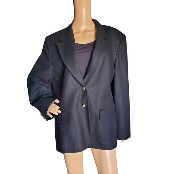 Vintage 50s Pendleton Classic 2 Button Black Wool Blazer Jacket 14 - Picture 2 of 11